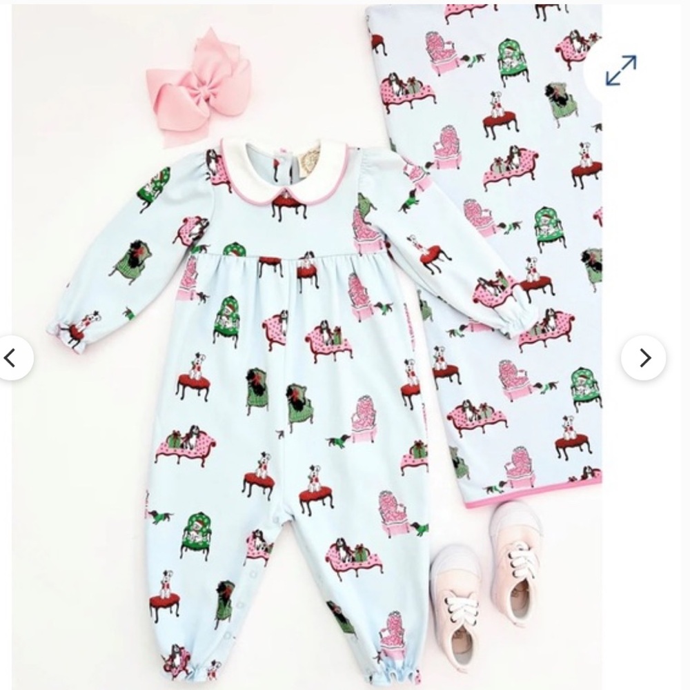 Beaufort Bonnet TBBC Long Sleeve Britt Romper Paw-recious with Hamptons Hot Pink